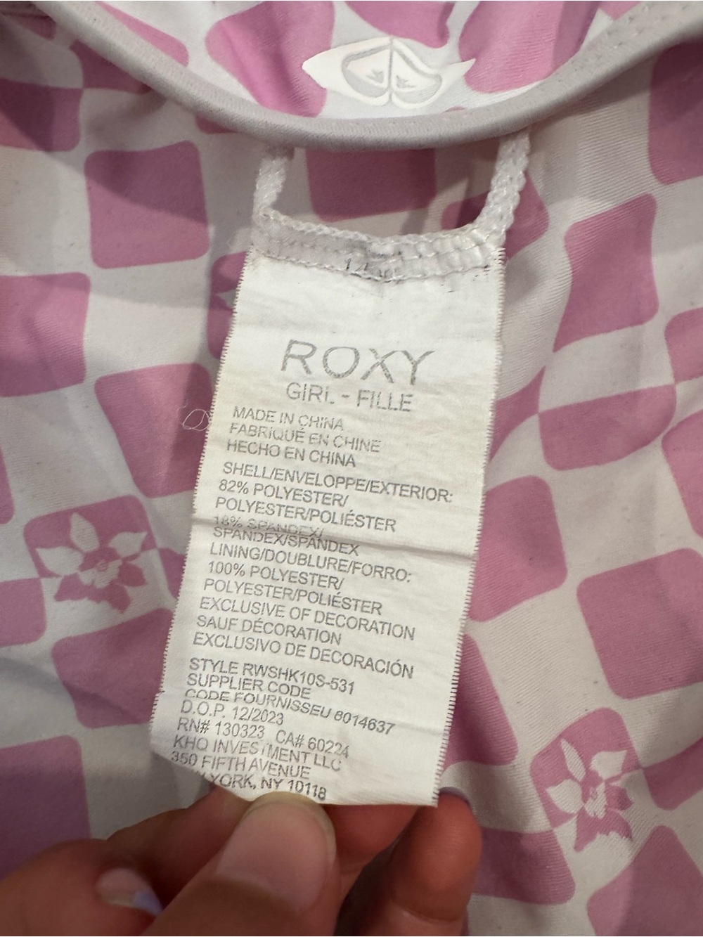 Pink Roxy Checkerboard Two-Piece Girls 7 Rash Guard Swimsuit Set - Picture 3 of 4